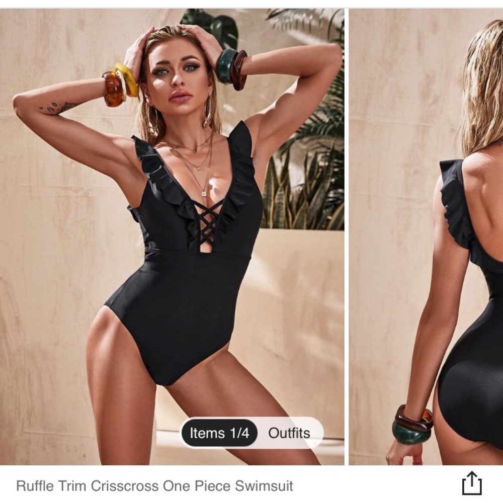 Ruffle trim cross cross swim suit